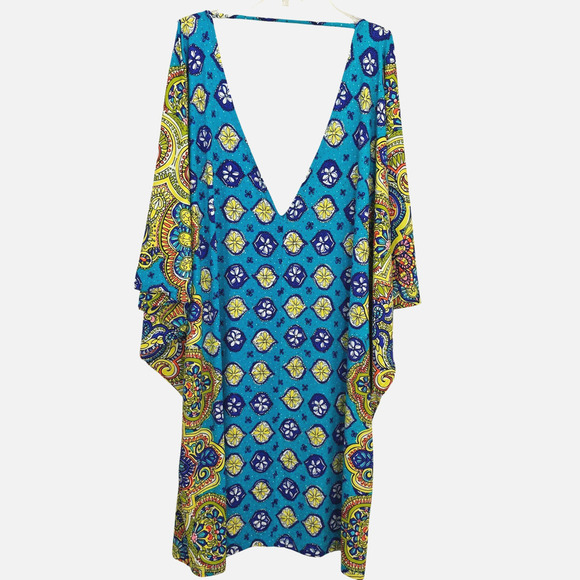 Trina Turk Corsica Caftan Tunic Swim Coverup Size Small Multicolored Boho Beach - Picture 7 of 12